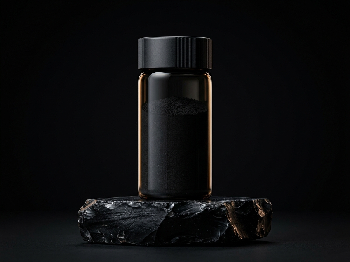 Illustrative carbon material sample in a glass vial